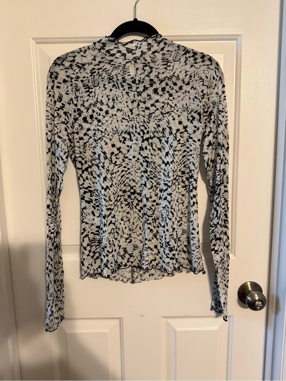 Free People FP Movement Mock Neck Sheer Layer Top Abstract Print Black Blue Size